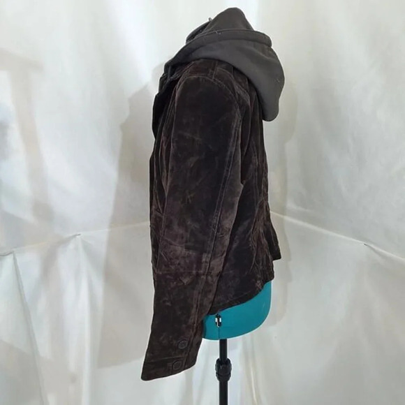 Cruze Brown Suede Leather Jacket with Removable Hoody - Size Large - Picture 3 of 13